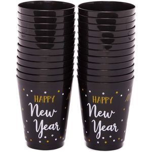 Confezione da 24 tazze di plastica riutilizzabili da 16 once nere per feste di buon anno tazze smerigliate personalizzate - Product Image 1