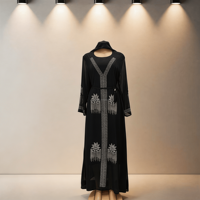 Robe Abaya musulmane multicolore avec broderie florale en strass, manches longues, robe maxi ceinturée, robe Abaya islamique pour femmes, vente en gros