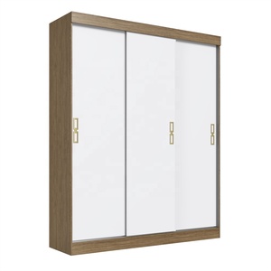 Armario de Estilo Moderno ESSENTIAL con 3 Puertas Corredizas y 2 Cajones, Mueble de Dormitorio en Aglomerado de Madera/Color Blanco, Diseño Brasileño - Product Image 1