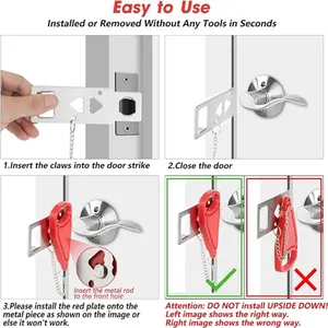 Security <b>Portable</b> Door <b>Lock</b> Latch No Drill Manual Hotel Room Devices for Add Security Holes Removable for Travel Safety - Product Image 4