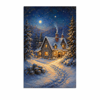 Impression sur toile de peinture de nuit de chalet enneigé d'hiver, affiche murale, paysage de montagne enneigée de Noël, décoration pour salon et hôtel