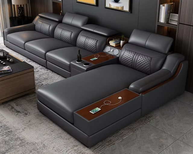 Modern Design Customizable Sectional Sofa Set Convertible Modular Fabric Cover USB Charging Bluetooth Speaker Villa Apartment