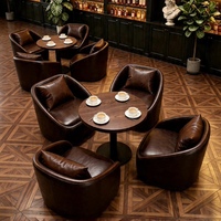 Ensemble table et chaises de style rétro américain pour restaurant et café, avec canapé en bois et cuir durable