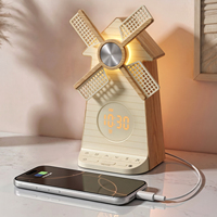 Réveil LED rotatif en forme de moulin à vent avec veilleuse pour chambre à coucher, alarme simple, fonction snooze, 10 sons de la nature, 15 sonneries, 10 bruits blancs
