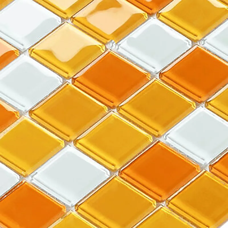 Azulejo de mosaico de cristal brillante para decoración de hotel, azulejo de mosaico de color blanco mezcla de amarillo de alta calidad
