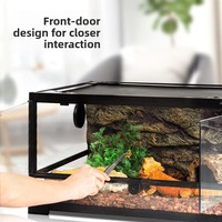 Terarium Reptil Kaca dengan Pintu Depan Terbuka, Bernapas, Tampilan Penuh, Pola Solid, Pintu Engsel Ganda, Layar Atas, Stok Lokal AS