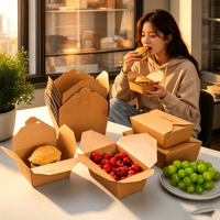Boîte pliante en papier kraft pour repas, emballage alimentaire jetable pour salades à emporter, restaurant