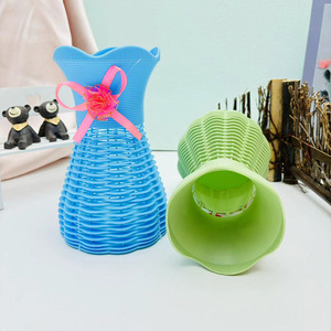 Vase en plastique imitation rotin, panier à fleurs multicolore, décoration de maison, cadeau pour salon, conteneur pour arrangement de plantes - Product Image 3