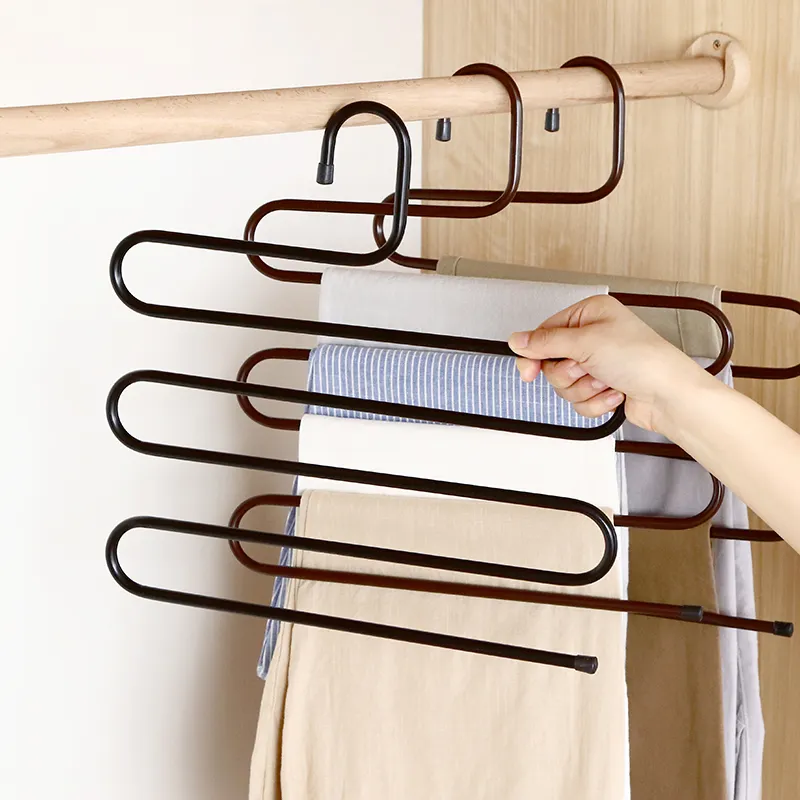 DS496 Jeans Scarf Pants Rack Trousers Hanger Non-slip Jeans Clothes Pants Hanger 5 Layers Stainless Steel S-Shape Hanger