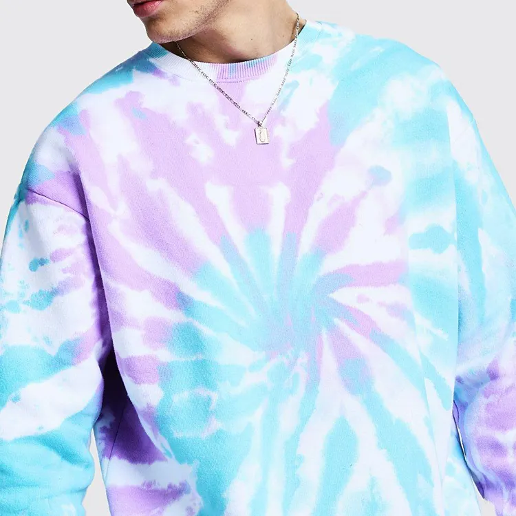 wholesale cotton long sleeve Hip Hop style pullover oversized tie dye Crew Neck sweatshirts