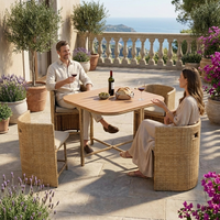Modernes 4-Sitzer Stahlrahmen PE-Rattan Nesting Essgruppen-Set Platzsparende Outdoor-Essmöbel für Kompakte Balkone & Gärten