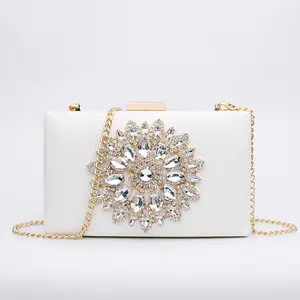 Fashion dinner Pu leather diamond white clutch bag wedding ladies bridal purse for women
