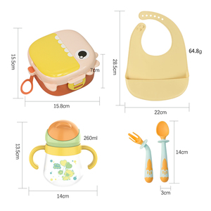 Ensemble de repas multifonctionnel pour enfants, nouveau design, bavoirs en silicone pour bébé, bouteille d'eau, vaisselle, cuillère et fourchette pour bébés - Product Image 3