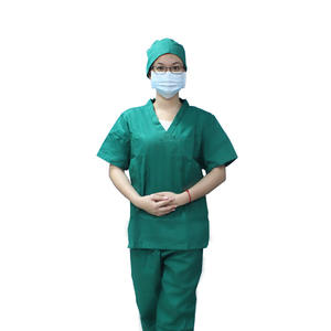 Combinaison de travail en coton vert pour femmes, deux pièces, manches courtes, uniforme d'hôpital, tissu tissé pour usage médical - Product Image 2