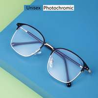 Vente en Gros Fabricant Lunettes de Vue Carrées à Monture Métallique Cerclée, Photochromiques Transparentes au Gris, Anti-Lumière Bleue Unisexe