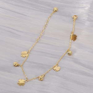 OEM 18K placcato oro a quattro foglie di trifoglio campana Charms ciondolo cavigliere in acciaio inox piede gioielli catene cavigliera moda donna - Product Image 1