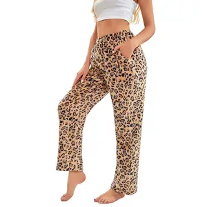 Индивидуальные двухсторонние фланелевые пижамные штаны в клетку с леопардовым принтом в стиле буйвола, женские зимние штаны для помещений с карманами