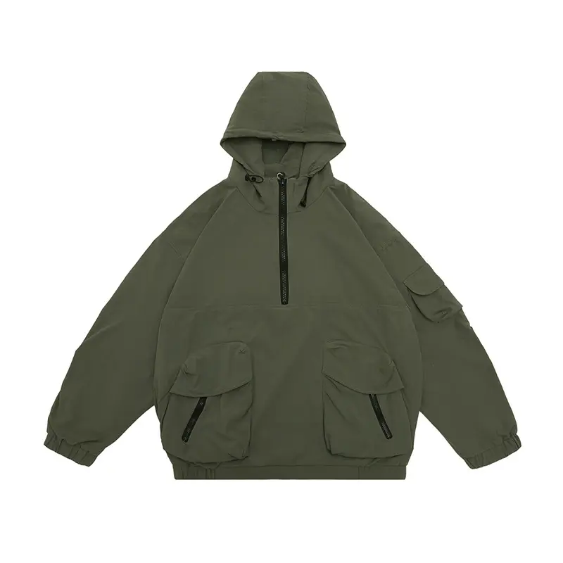 Men's Quarter Zip Up Plain windbreaker hooded jacket,Custom Jacket Autumn Design Sense Niche Pullover Jacket