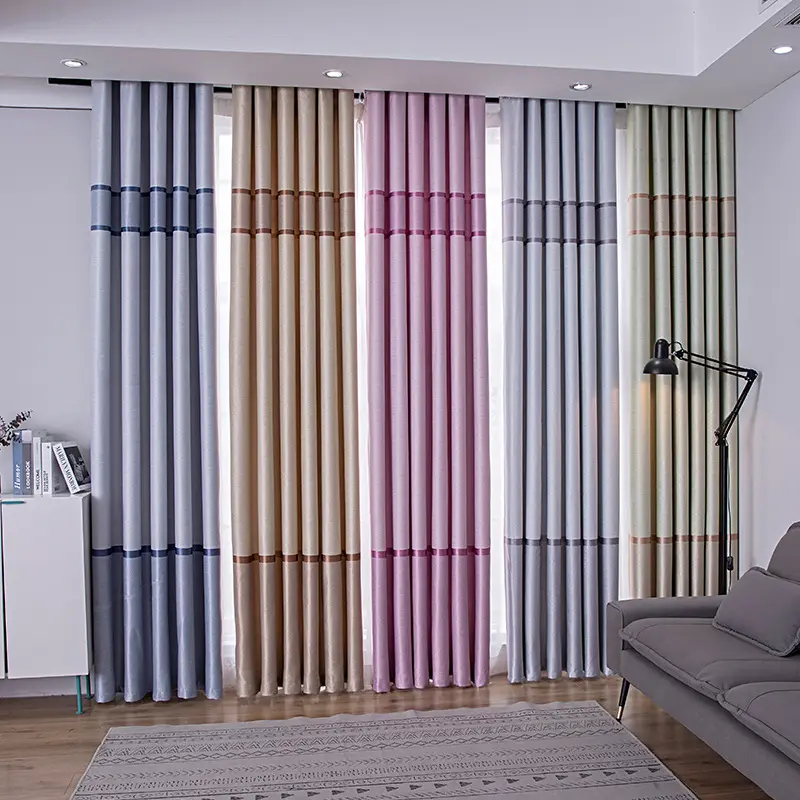 Modern Blackout Pink Curtains for Living Room Bedroom Embossed Stripe Brown Curtain Window Treatment Drapes