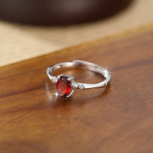 Minimalist 925 Sterling <b>Silver</b> Bamboo <b>Adjustable</b> Finger <b>Rings</b> With 5*7mm Oval Cut Natural Stones Fine Jewelry For Women - Product Image 5