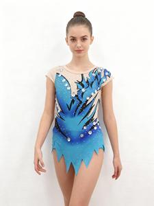 Justaucorps <span class=keywords><strong>de</strong></span> <span class=keywords><strong>gymnastique</strong></span> rythmique <span class=keywords><strong>artistique</strong></span> bleu avec des accents <span class=keywords><strong>de</strong></span> strass tenue <span class=keywords><strong>de</strong></span> performance en tissu doux personnalisée pour les femmes - Product Image 4
