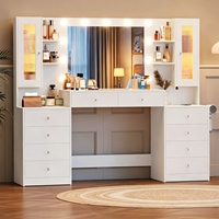 Coiffeuse moderne blanche avec 10 tiroirs en MDF et miroir LED pour studio et maison
