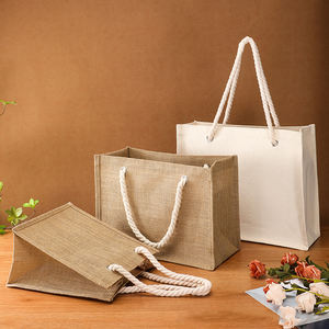 Bolsa de yute blanco con estampado en plegable personalizada ecológica de arpillera natural - Product Image 1