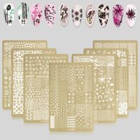 Plaques de stamping pour ongles grande taille TSZS, motif dentelle florale, en acier inoxydable doré, pour manucure