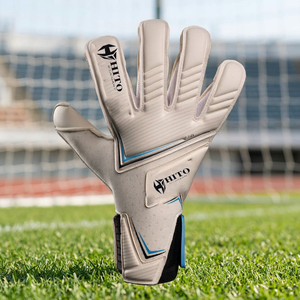 Gants de gardien de but de football en latex allemand blanc et bleu, design personnalisé, avec paume plate en latex allemand de 4 mm et protection du pouce. - Product Image 6