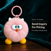 Porte-clés hibou mignon et moelleux à grandes yeux, pompon, breloque de sac pour sac à dos et sac à main