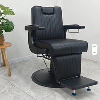 Fauteuil de barbier inclinable noir de luxe classique moderne avec pompe hydraulique pour salon de coiffure