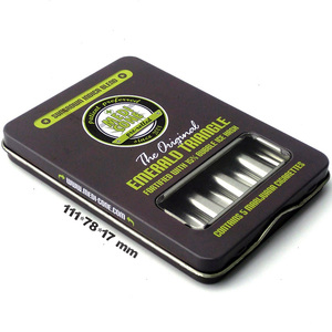 Metal tin cone tobacco cigarette case box with hinged and clear window lid, 5 cone tobacco cigarettes tin case box