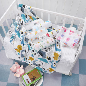 110*120 cm Stock Ready 145 G/pc gasa 70% bambú 30% algodón muselina <span class=keywords><strong>2</strong></span> capas bebé suave impreso manta Swaddle Wrap recepción - Product Image 1