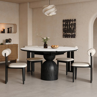Ensemble de table à manger en bois massif vintage, réglable, moderne, couleur noyer, dalle de roche rustique, meubles de maison de luxe pour petites maisons