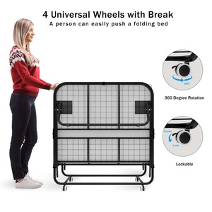 <span class=keywords><strong>Lit</strong></span> pliant avec roulettes verrouillables, <span class=keywords><strong>lit</strong></span> d'appoint portable avec rotation à 360° °   Roulettes pivotantes pour un déplacement facile - Product Image 1