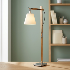 Adjustable Height Modern Wood Floor Lamp White Fabric Shade LED Warm White <b>Light</b> E26/E27 Base Indoor Hotel <b>Lounge</b> Task Lighting - Product Image 3