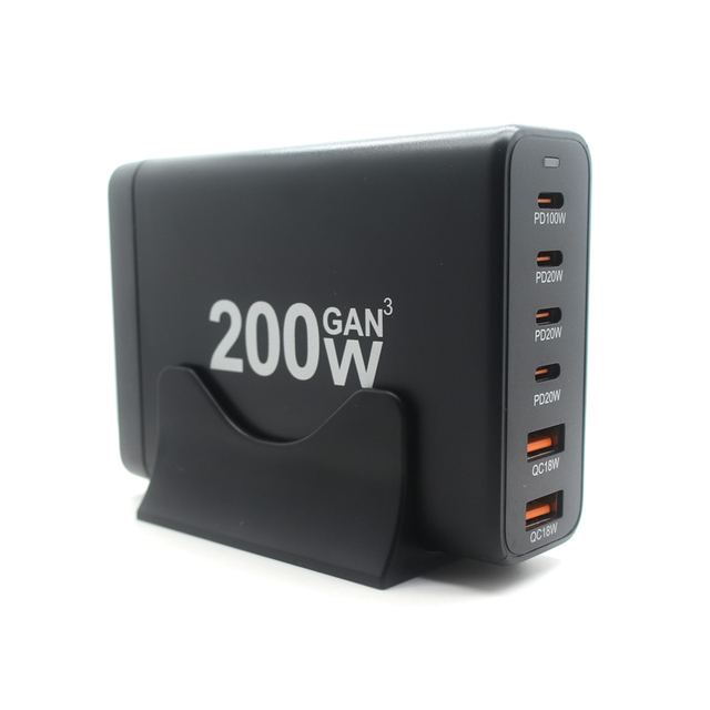 PD200W PPS GaN3 Technology 6-Port Desktop Charger Station 200W 2A 4C USB Wall Charger OVP Multi Ports 200W 6-Port Desktop