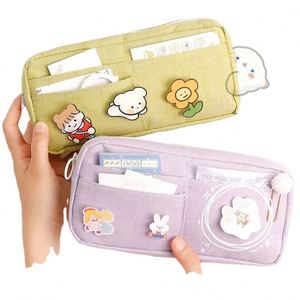 Canvas Pencil Case Cute Animal Badge Pink Pencil Cases Large <b>School</b> Pencil <b>Bags</b> for Maiden Girl Stationery Supplies - Product Image 1