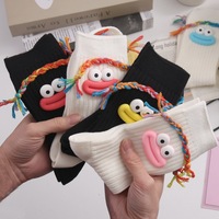Chaussettes amusantes en pur coton, antibactériennes, mi-mollet, décontractées, tendance, populaires, à motif 'Big Mouth' et 'Braid', DIY