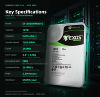 Pour disque dur interne Seagate Exos X16 16 To 7200 tr/min SATA 6 Gb/s 256 Mo 3,5 pouces ST16000NM001G pour serveur