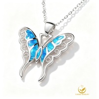Collier papillon en argent sterling 925, filigrane ajouré, avec pendentif papillon en opale bleue, bijoux vintage pour femmes