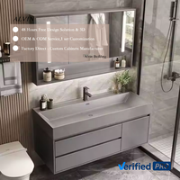 Meuble-lavabo flottant Alvin gris foncé avec vasque intégrée, miroir LED intelligent et grand tiroir de rangement pour salle de bain moderne
