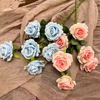 Bouquet de fleurs artificielles en velours fait main, 6 têtes, rose rouge, pour mariage et décoration intérieure, pour la fête des mères, fleurs artificielles