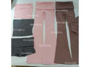 Set <span class=keywords><strong>Sexy</strong></span> da <span class=keywords><strong>Donna</strong></span> a Righe con Logo Personalizzato, Top Halter e Leggings Capri, <span class=keywords><strong>Abbigliamento</strong></span> Estivo da <span class=keywords><strong>Donna</strong></span> in 2 Pezzi - Product Image 5