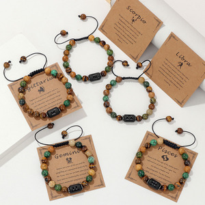 Bracelet en pierre naturelle œil de tigre 8 mm, 12 signes du zodiaque, jaspe, pierre de guérison, bijoux tendance pour femmes et hommes - Product Image 3