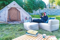 Canapé gonflable double 300D cationique imperméable résistant aux UV avec housse amovible et doublure en PVC haute résilience, facile à ranger pour le camping