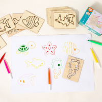 Kit d'activités Montessori : Pochoirs et gabarits en bois pour l'art et l'artisanat – Jouet éducatif de dessin, traçage et peinture DIY pour enfants