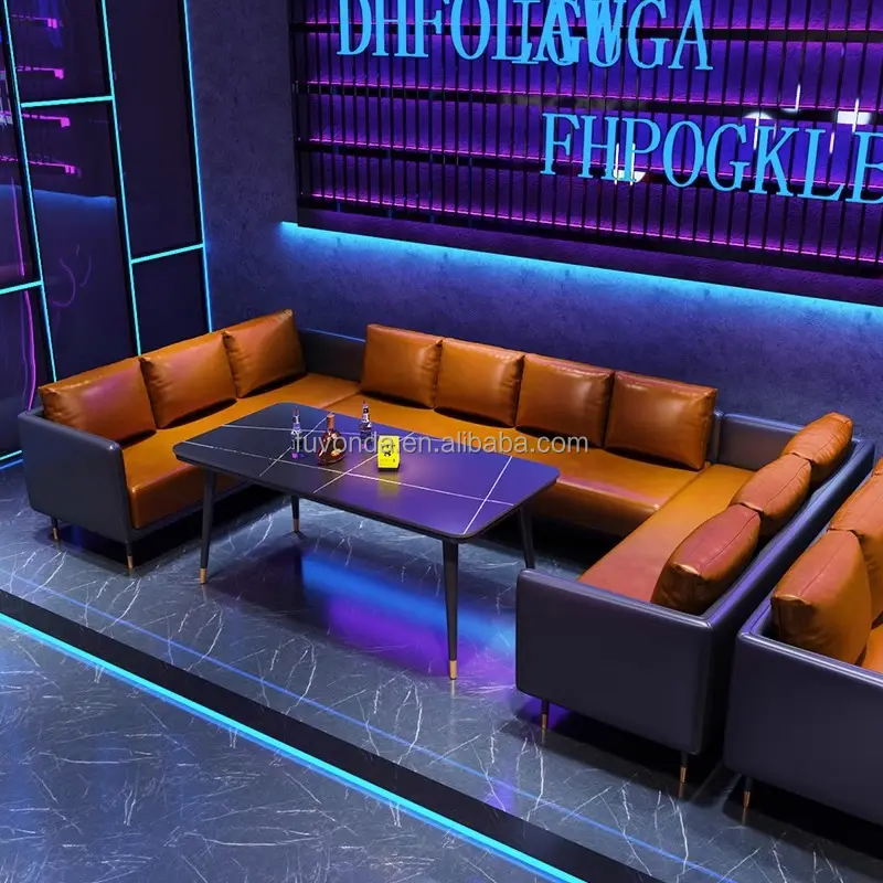 Pu leather modern Night Club Sofa Black Lounge Nightclub Furniture Hotel Lounge Booth Led Seating for KTV Bar Sofa