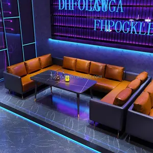Pu Leather Modern Night Club Sofa Black Lounge Nightclub Furniture Hotel Lounge Booth Led Seating For KTV Bar Sofa