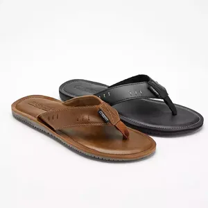 OEM Men's Business Style Slides Wholesale Summer Open Toe Thong Slippers Beach Sandals Casual Leather Flip Flops